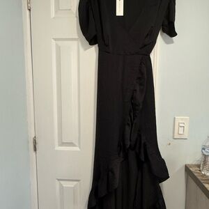 Sugarlips Black Puff Sleeve High Low Cocktail Dress